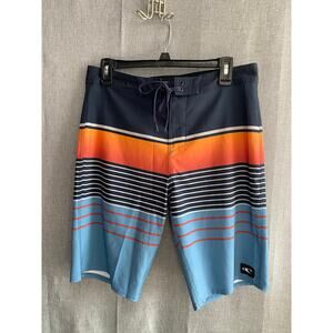 O'Neill Men's 30 Board Shorts Blue Orange Striped Hyperfreak Swim Trunks